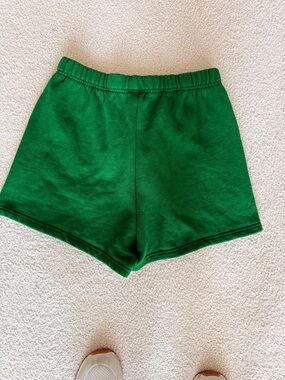 Aritzia Tna Cozy Fleece Boyfriend Shorts in a green.  Size small